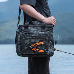 KastKing BaitSpace bag shows waterproof PVC coating for rain and spray protection.