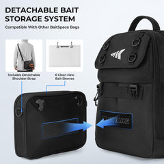 KastKing BaitSpace binder open reveals six sleeves for soft plastics access.