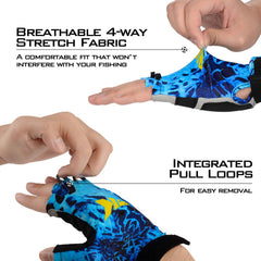 Integrated pull tabs and hook-and-loop wrist strap on KastKing Gill Raker Gloves