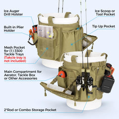 Close-up of zippered pocket with air tube slots for bait air pumps