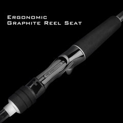 KastKing Perigee II ergonomic graphite reel seat improves control during long trips.