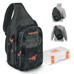 KastKing Pond Hopper sling bag front view with two tackle boxes