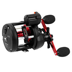 KastKing ReKon line counter reel left-handed size 10 side view shows ergonomic handle.