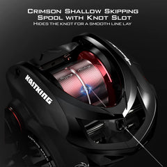 KastKing Speed Demon Elite recessed knot channel improves line lay.
