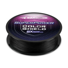 KastKing ColorShield 8X braided line on a spool, colorfast for lasting visibility during long trips.