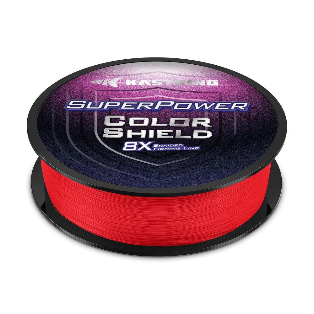KastKing SuperPower ColorShield braided line red close-up showing colorfast vibrancy for long casts.