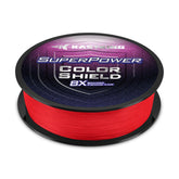 KastKing SuperPower ColorShield braided line red close-up showing colorfast vibrancy for long casts.