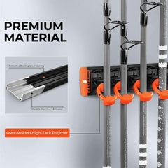 Close-up of polymer-coated steel hooks on V10 rod holder