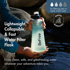 Katadyn BeFree AC 1L bottle in use with fast water flow on the trail.