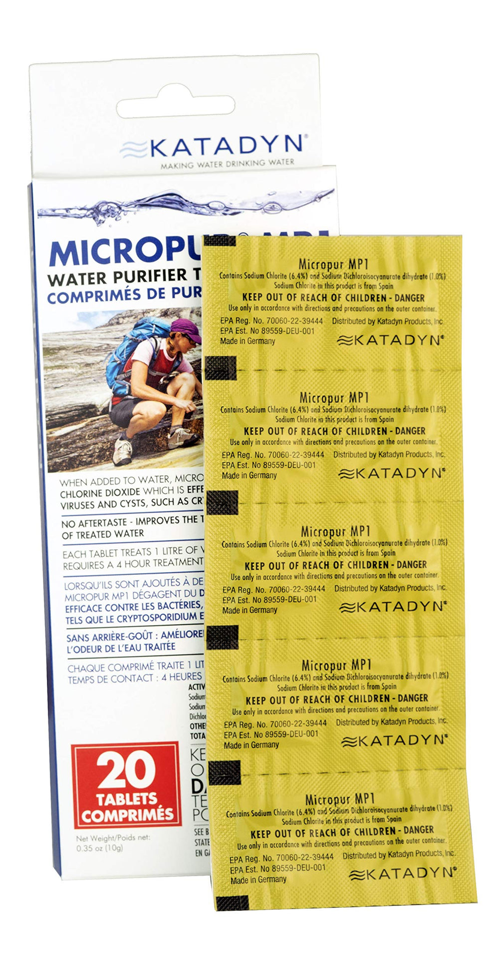 Katadyn Micropur MP1 pack of 20 tablets for outdoor use and travel