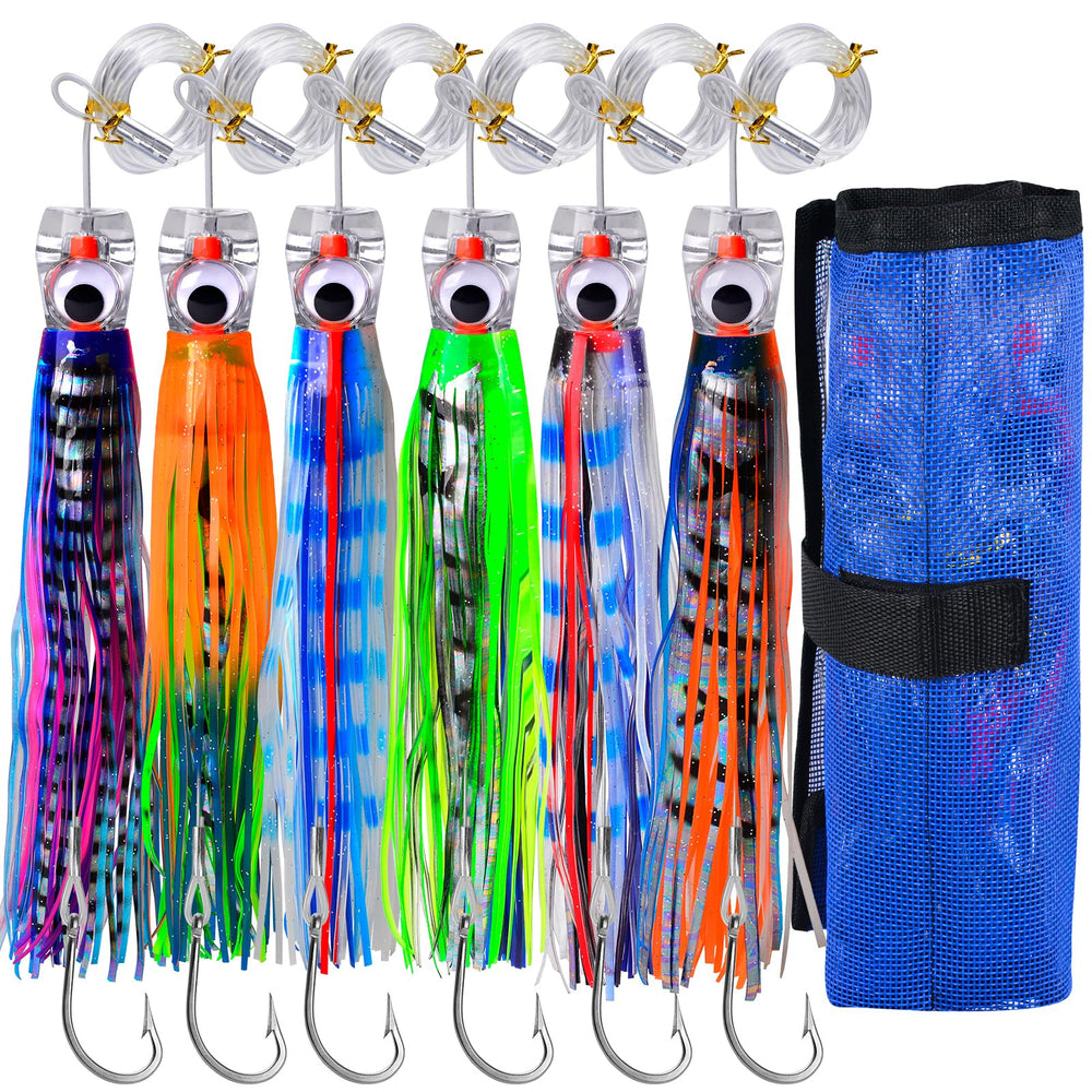 KATUYSHA six-piece trolling lure set in bright colors for big-game fishing.