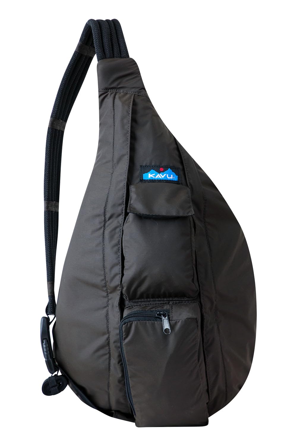 KAVU Rope Sack Sling Blackout, front view, accessible pockets for daily carry.