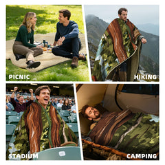 KawaGebo Kamp ultralight-poncho in use for quick rain protection.