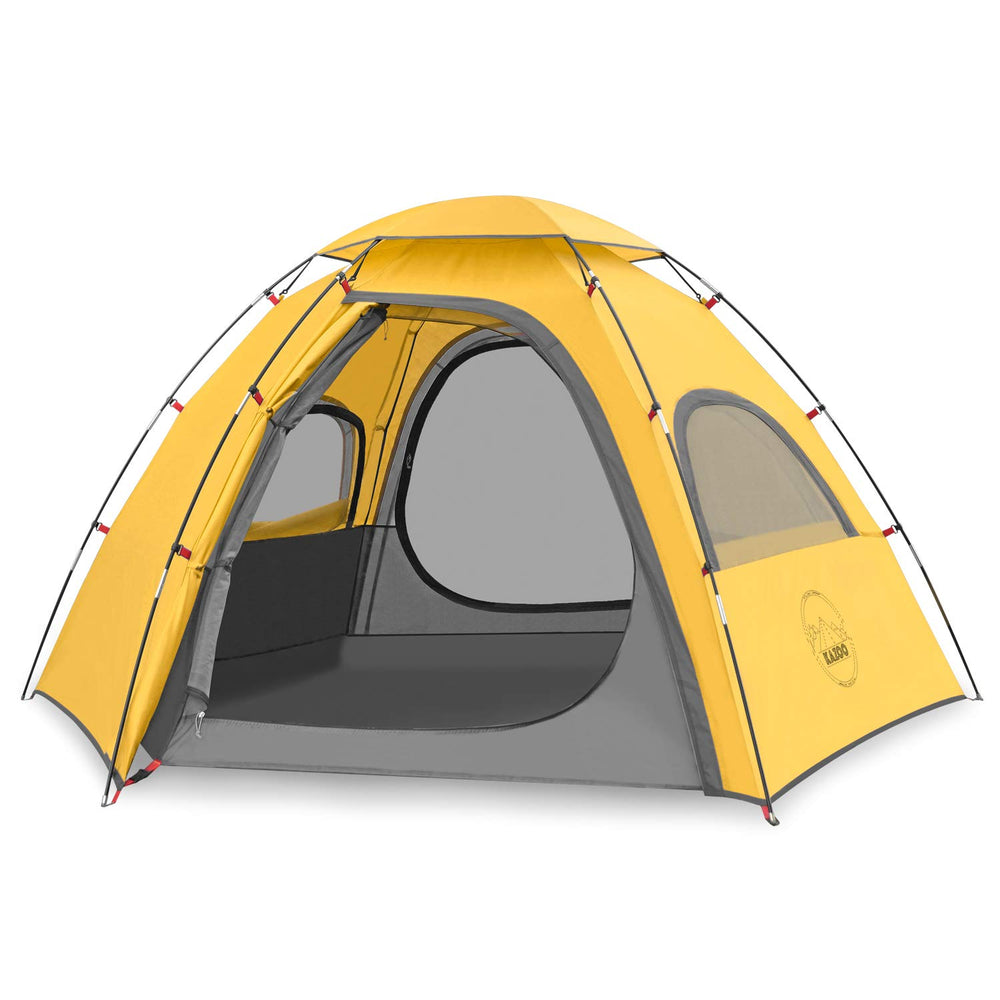 KAZOO tent yellow front view shows roomy interior for family camping