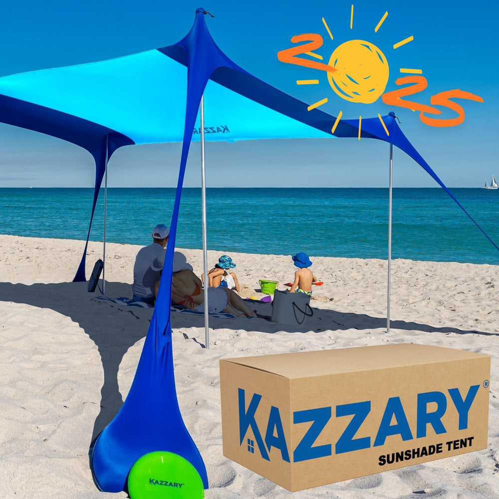 KAZZARY Beach Tent UPF50+ shade for sunny beach days.