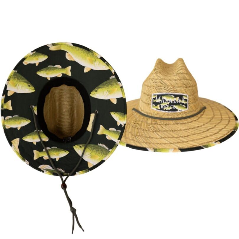 KC Republic Malabar straw hat with bass print underbrim for sun protection on the beach