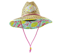 KC Republic Malabar straw hat with lemon print and chin cord for secure windy days