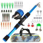 KecchKrezing blue rod and reel kit, compact travel-ready for beginners.