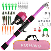 KecchKrezing kids pink collapsible fishing rod ready for backpack trips and lakeside practice