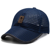 Back view of blue KECOP mesh hat with adjustable strap