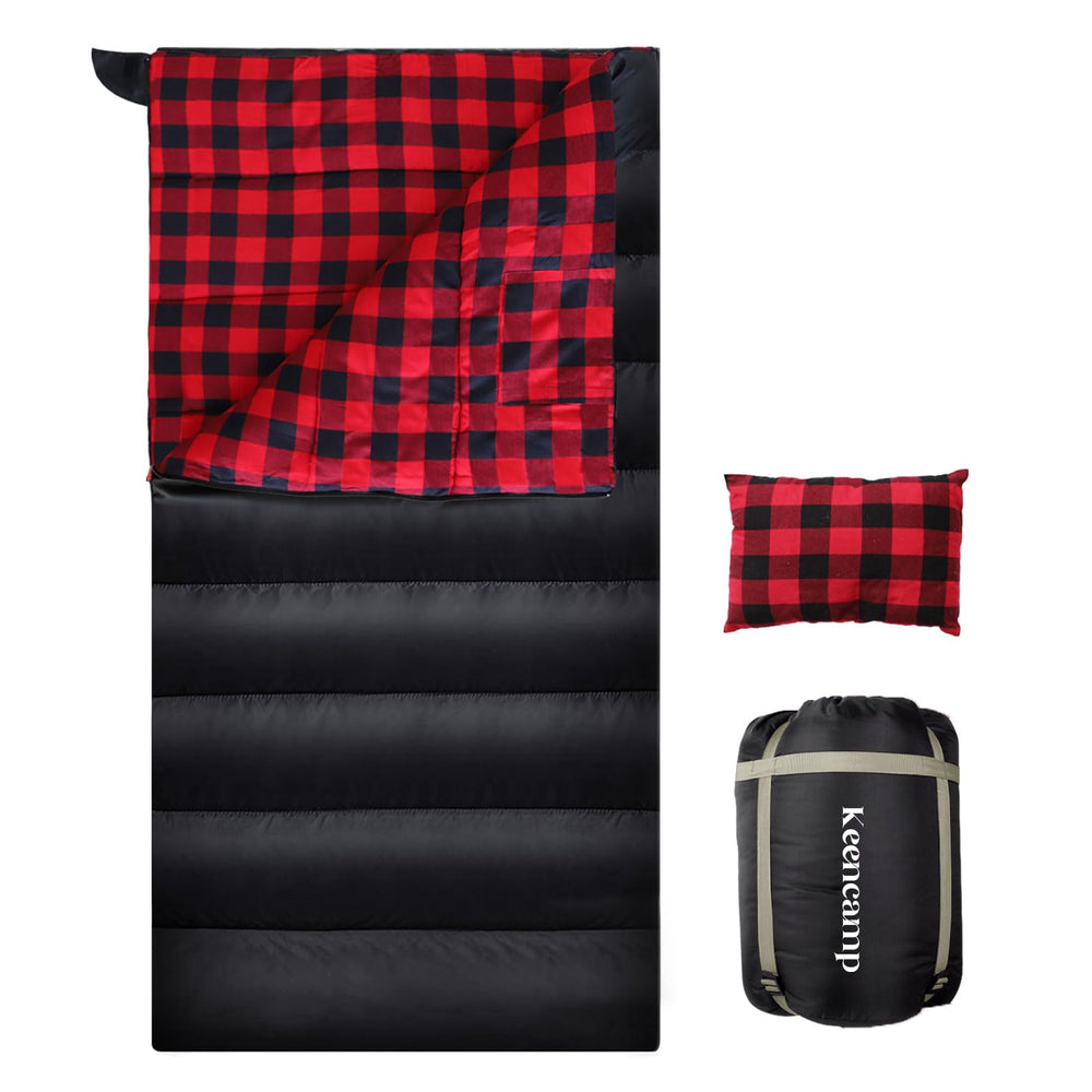Keencamp 0-degree sleeping bag front view with roomy space for easy movement.