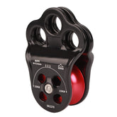 Keenso 30KN climbing pulley front view shows compact, robust design for rope work.