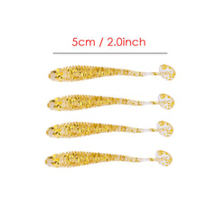 Keenso closeup of soft plastic T-tail lure in gold color showing realistic detail