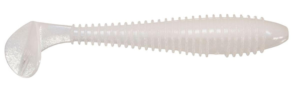 Keitech Fat Swing Impact 2.8 front view with French Pearl shows balanced action for smooth retrieves.