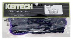Keitech Mad Wag Long U-tail Worm Junebug showing wide action for big bites