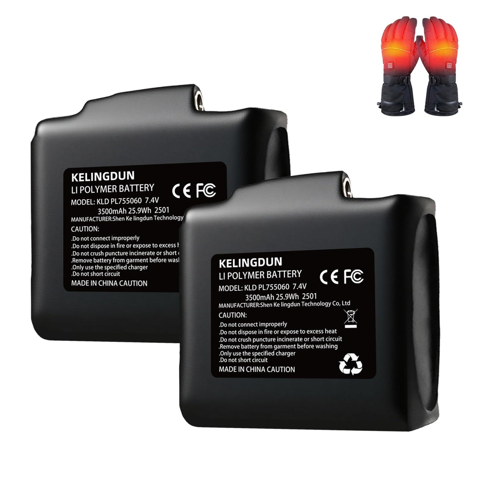 kelingdun 2pc 7-4v-3500mah front view powering heated gloves for all-day warmth