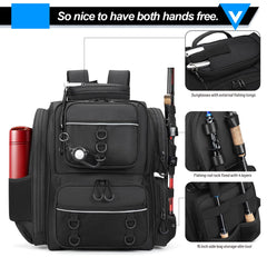 Kelokeli fishing backpack back pocket providing theft-resistant storage for essentials.