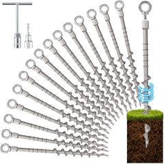 Keltrion 14-inch ground anchor screw-in showing strong grip for wind-prone camps