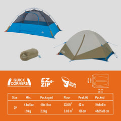Kelty Ashcroft 2P tent vestibule area ideal for gear storage.