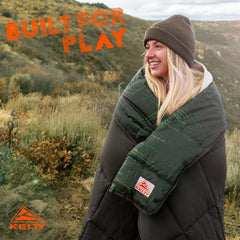 Kelty Bestie Blanket Winter Moss Treeline box-stitched edge for durable wrap.