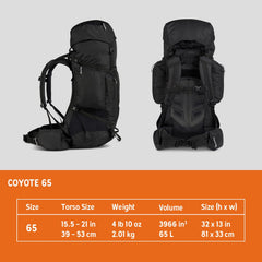 Kelty Coyote 65L perimeter frame closeup highlights sturdy construction.