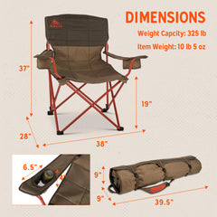 Adjustable armrests and insulated cupholders elevate the Kelty lounge chair.
