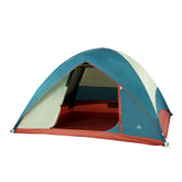 Kelty Discovery Basecamp 6P tent setup shows fast-pitch design for quick campground assembly.