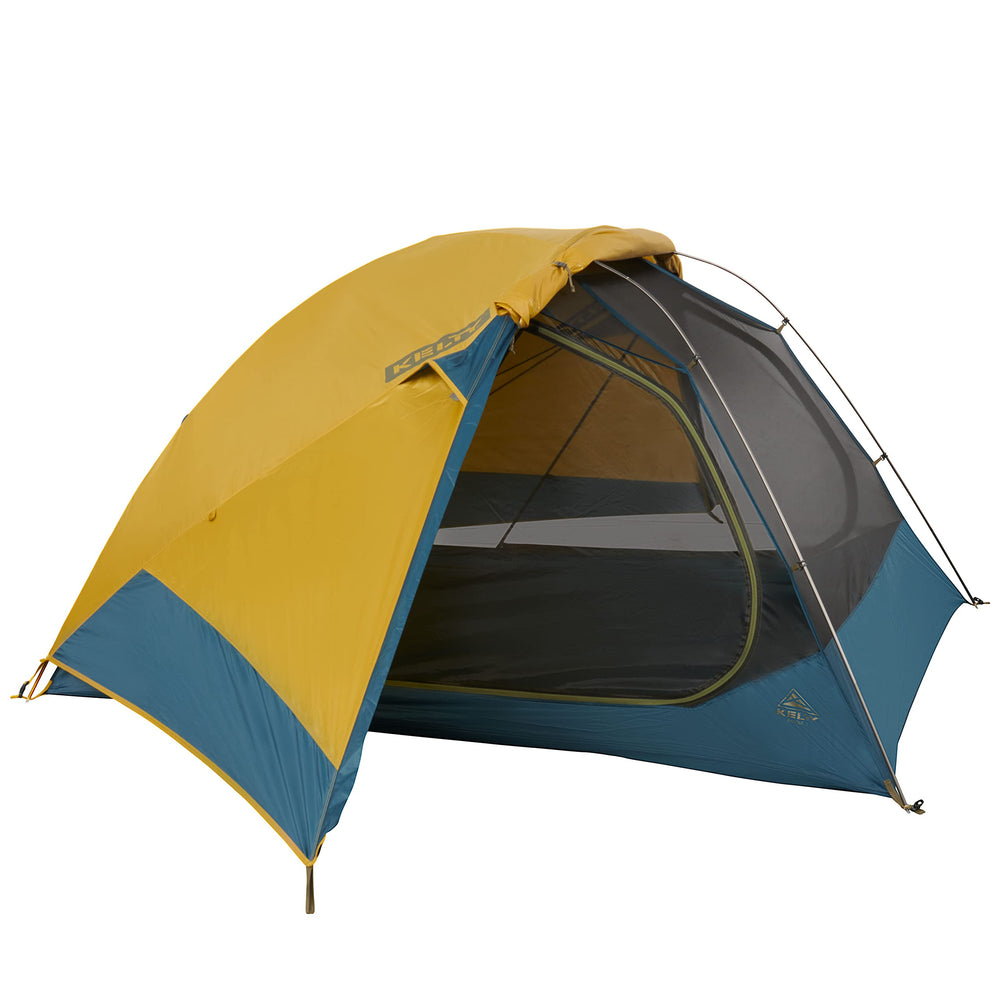 Kelty Far Out tent front view shows a quick shelter setup for two to three campers.