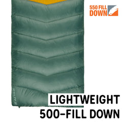 Kelty Galactic Down 30 degree sleeping bag for two ideal for couples or family camping.