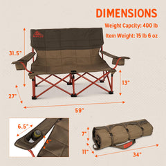 Kelty Low Loveseat in use at a soccer game demonstrates two-person seating.