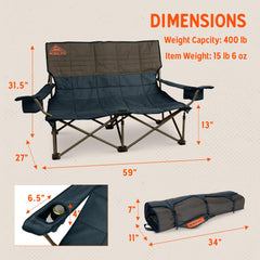 Kelty Low Loveseat insulated cupholders keep drinks cool during events.