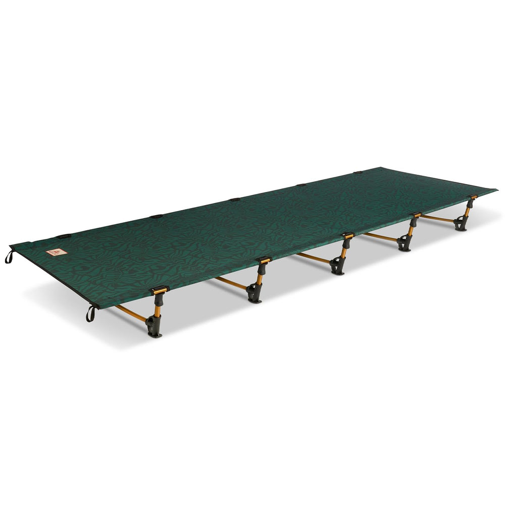 Kelty Lowdown cot assembled for stable elevated sleep on uneven ground