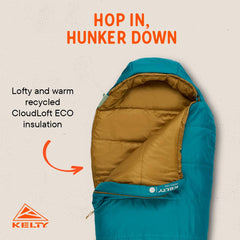 Kelty Mistral Kids 30-degree Deep Lake draft tube with anti-snag zippers enables smooth venting.