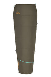 Kelty Rambler 50-degree sleeping bag in semi-rectangular shape for roomy comfort on camping trips.