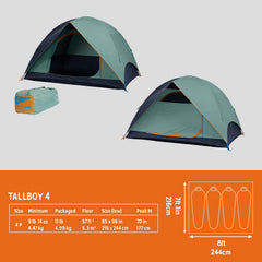 Kelty TALLBOY floor-space showing 57 sq ft for gear and lounging.