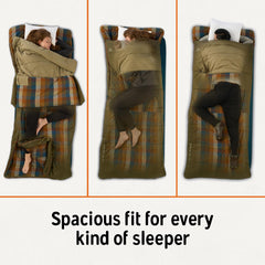 Kelty Wayback plaid flannel liner adds soft texture for cozy camping snuggles.