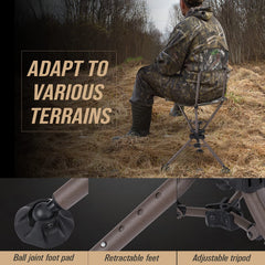 KEMIMOTO tripod swivel hunting chair adjustable-legs stability keeps you steady on uneven ground