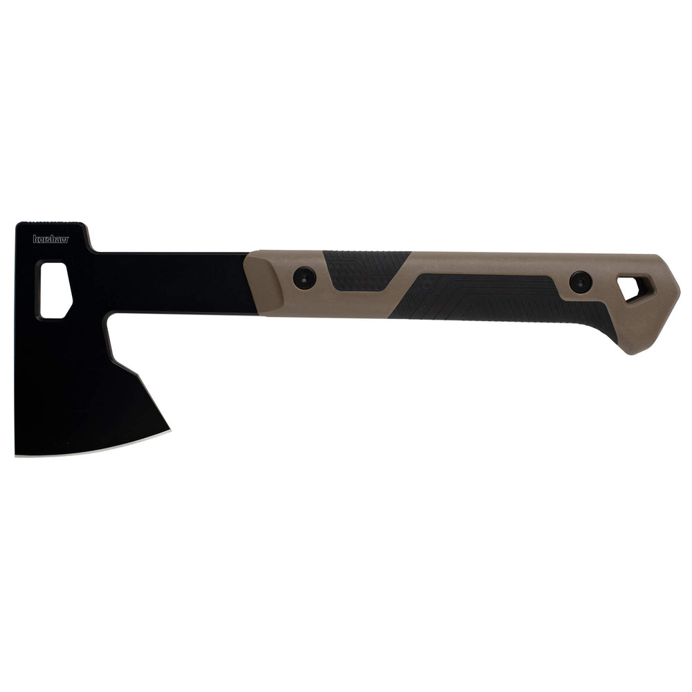 Kershaw Deschutes hatchet blade close-up for powerful chopping and precise carving