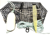 Ketcham Supply lobster trap with rope and buoy, designed for secure handling at sea.