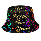 Kicoyuaz Happy New Year bucket hat front view, stylish sun protection for outdoors.